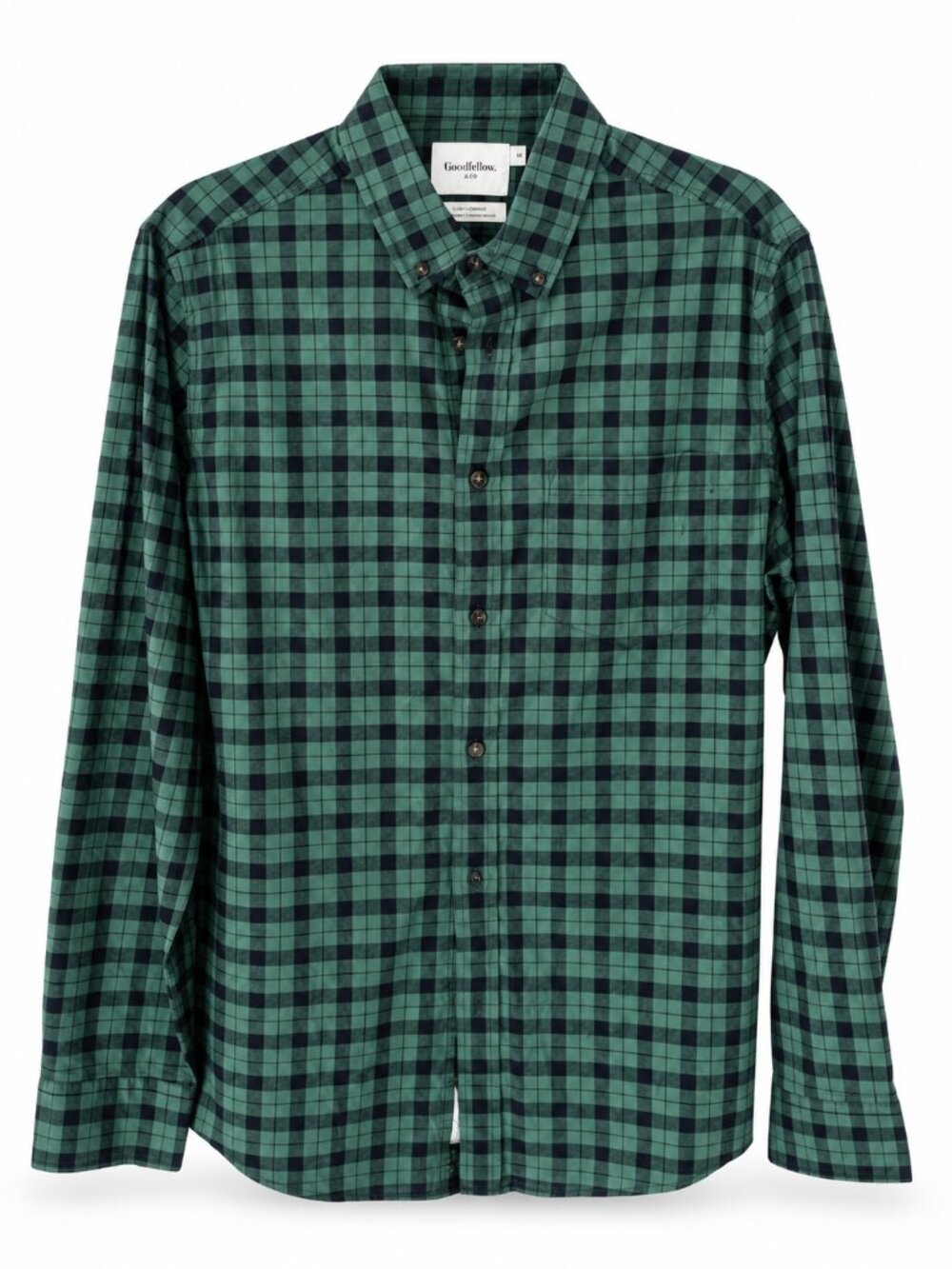 Goodfellow Northrop Men's M Slim Green Navy Plaid Button Down Shirt Stretch
